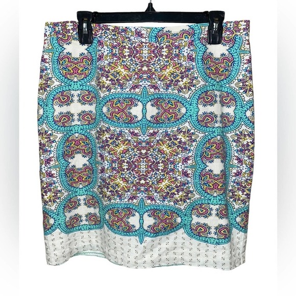 Maeve Anthropologie Turquoise/Pink Floral Print Skirt Linen Blend Size 12 - Picture 1 of 6